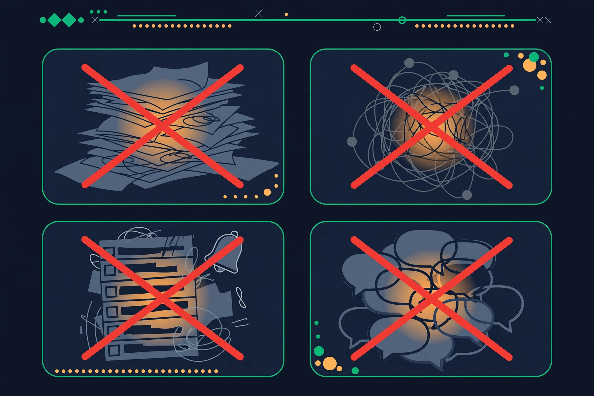 Red warning signs over common FAQ schema mistakes like invisible content and promotional answers