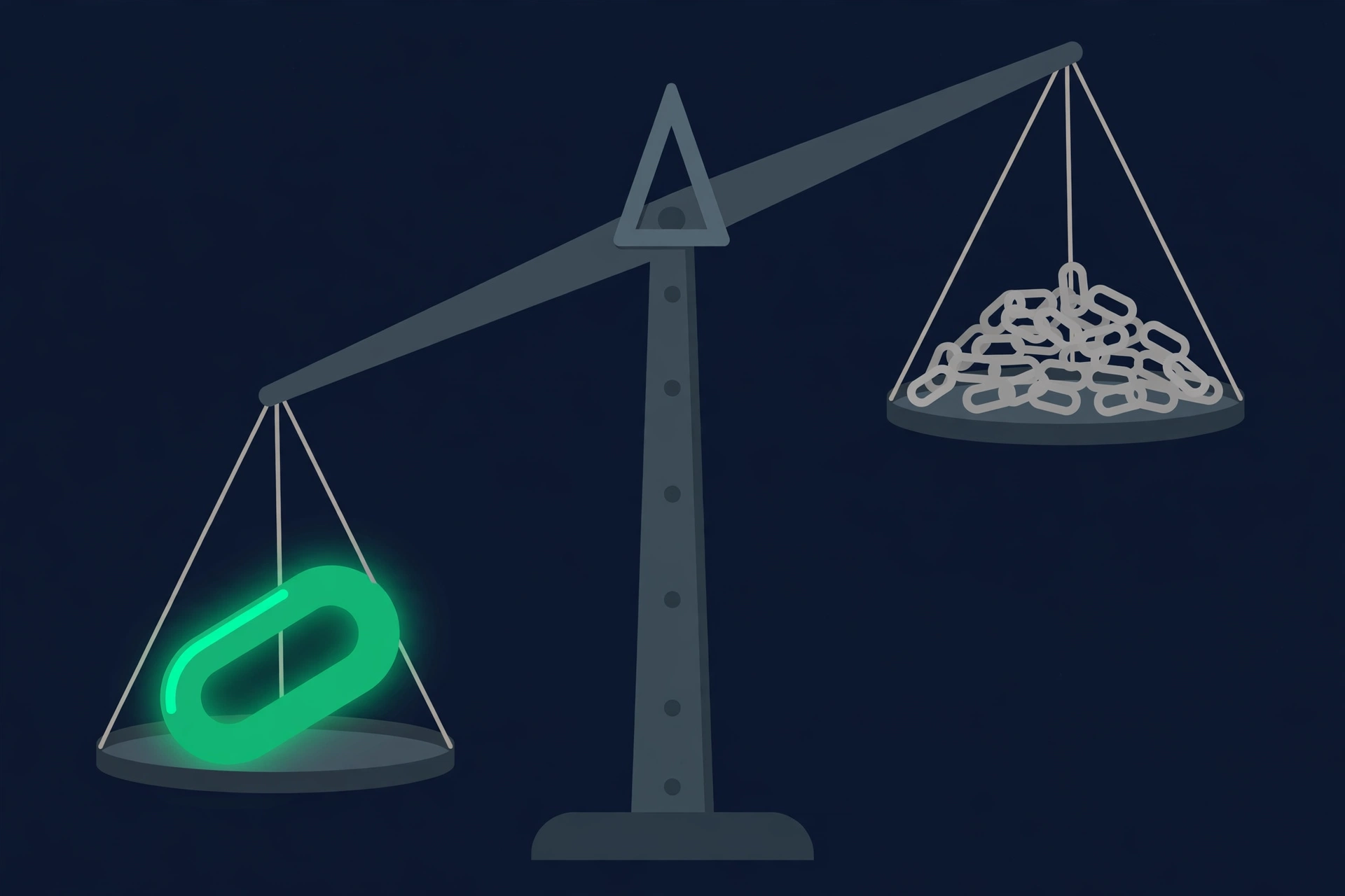 Vector illustration of a balance scale weighing one strong link against many weak links