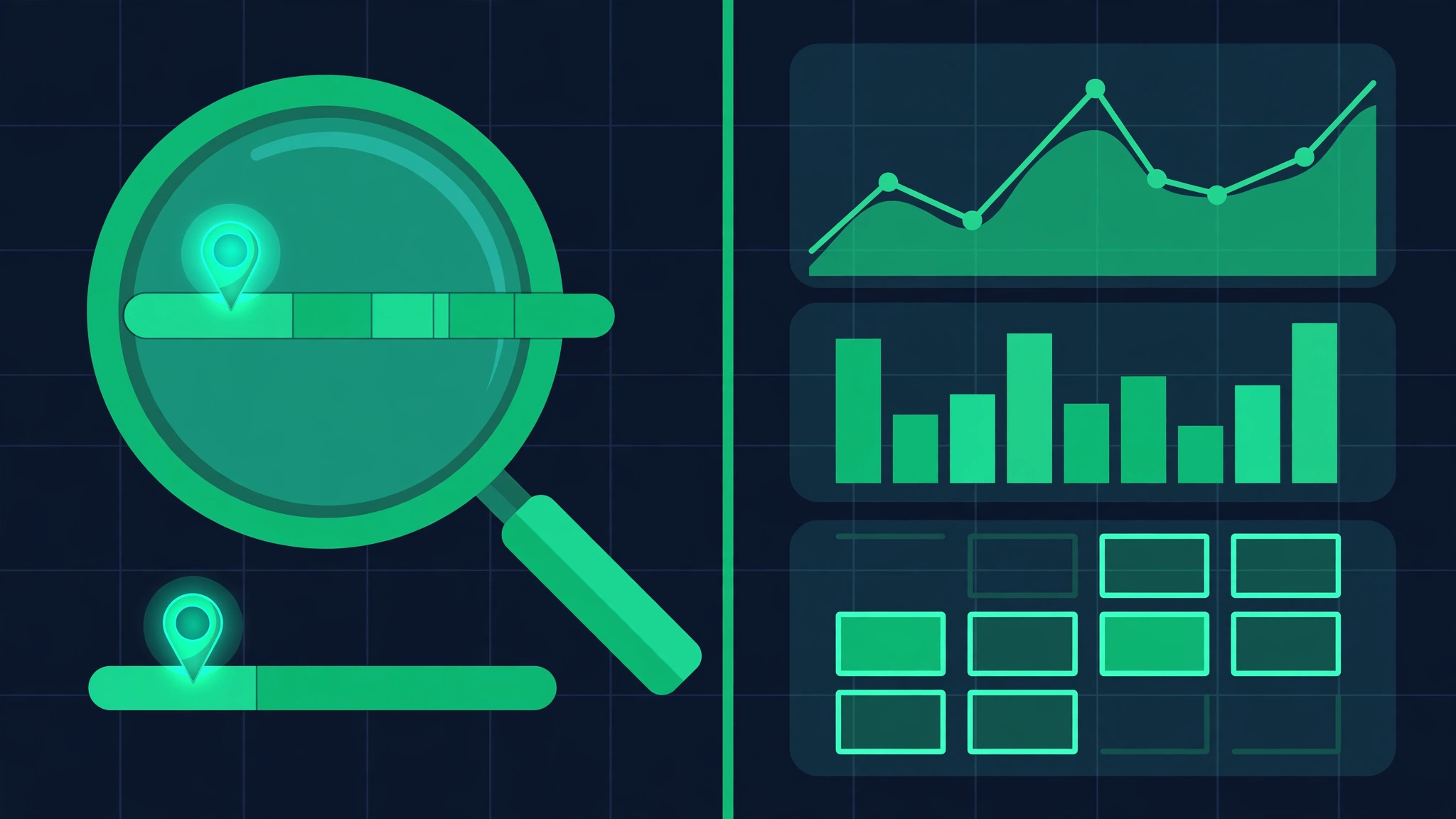 Split illustration comparing a live rank checker snapshot with an averaged Google Search Console dashboard