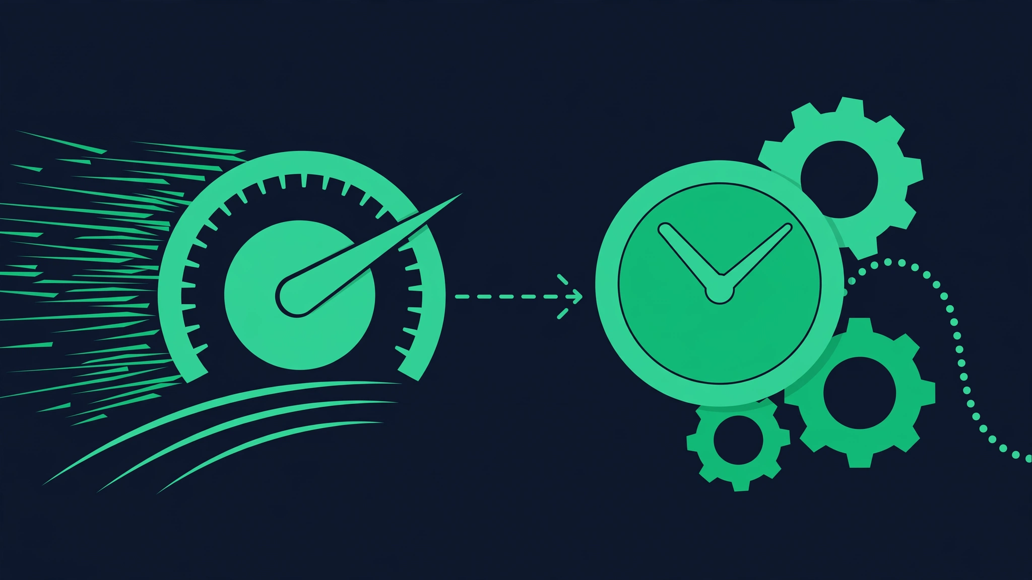 Instant live gauge beside a slow clock representing delayed reporting