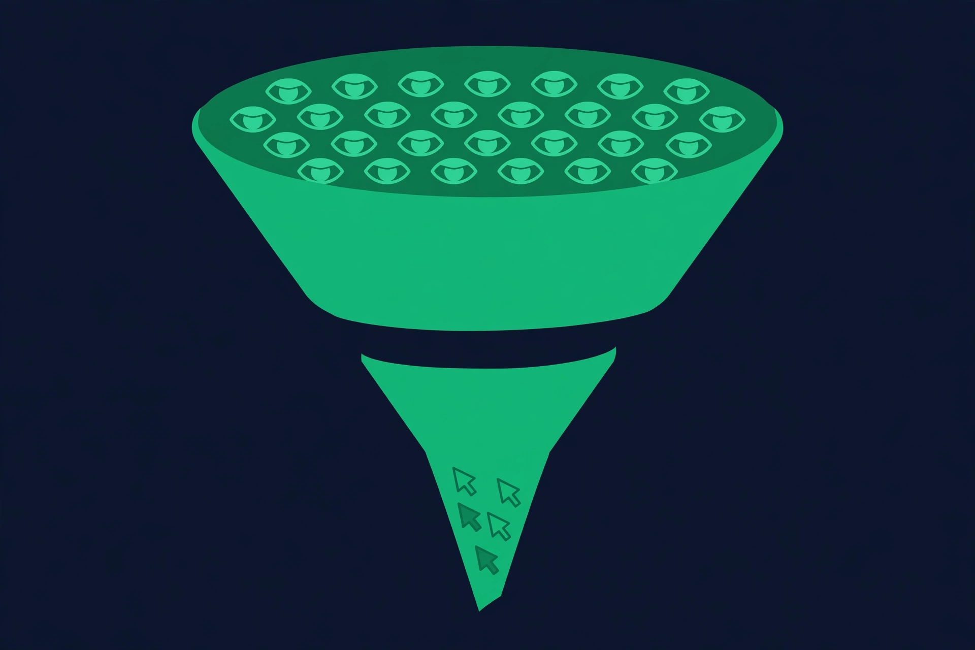 Funnel showing many impressions narrowing to few clicks