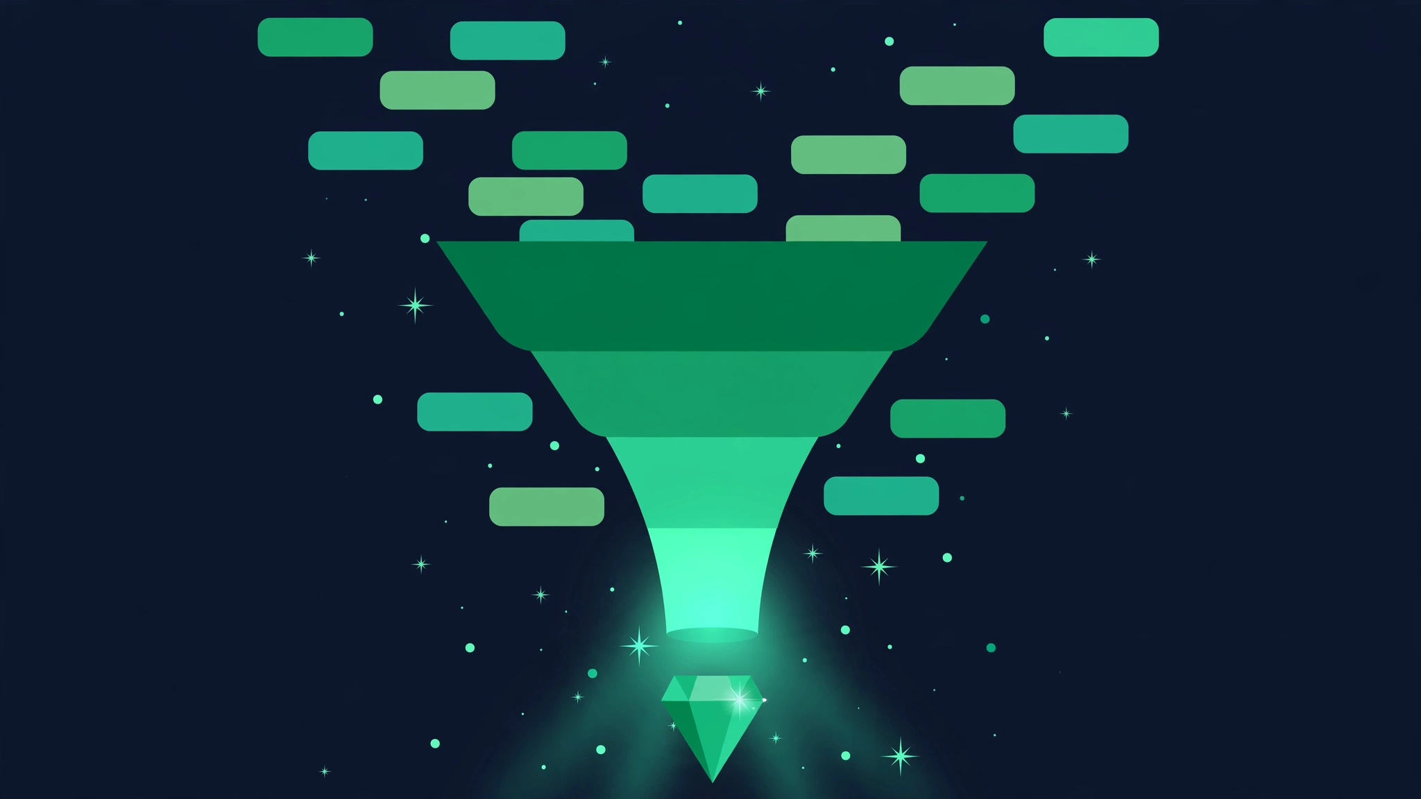 Funnel filtering many keyword gaps down to the best opportunities