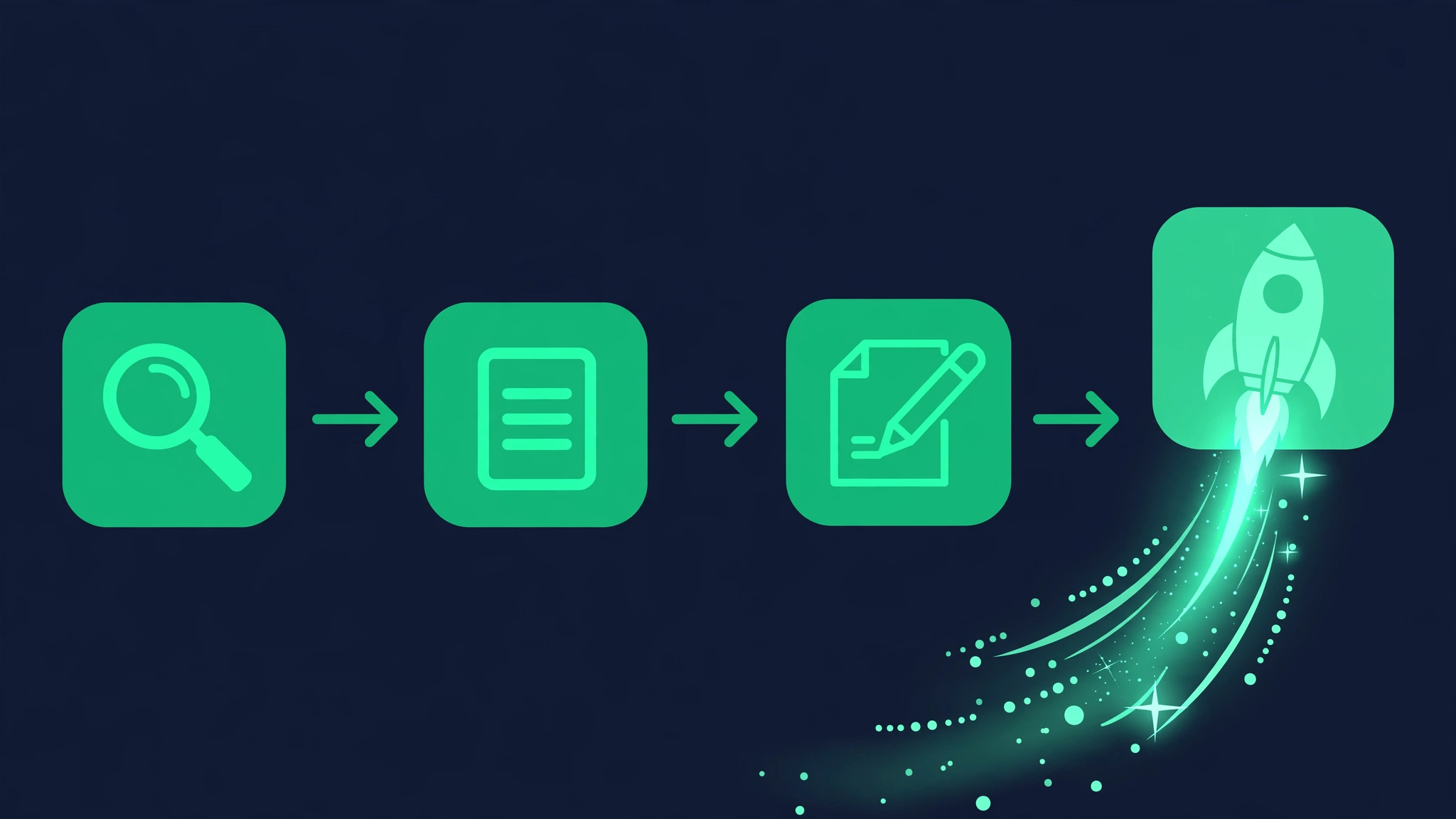 Workflow from gap discovery through content creation to ranking results