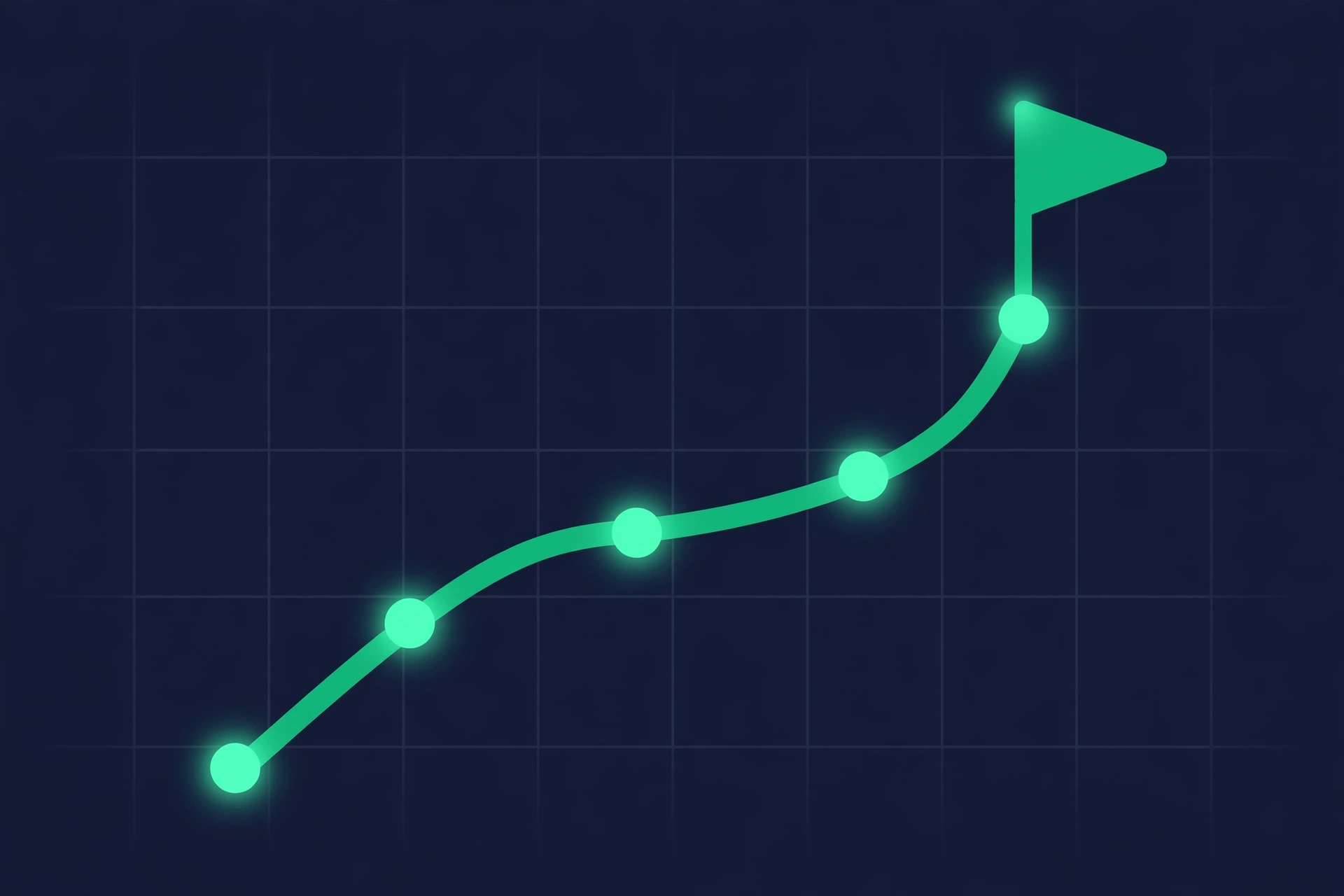 Upward trending ranking graph with a flag marking the ranking goal