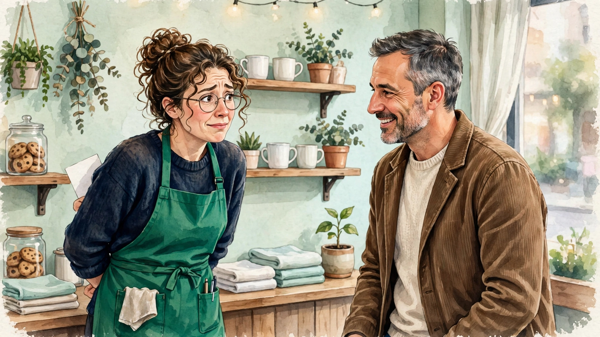 Illustration of the psychology of asking, with a thought bubble showing social proof and reciprocity between a business owner and customer