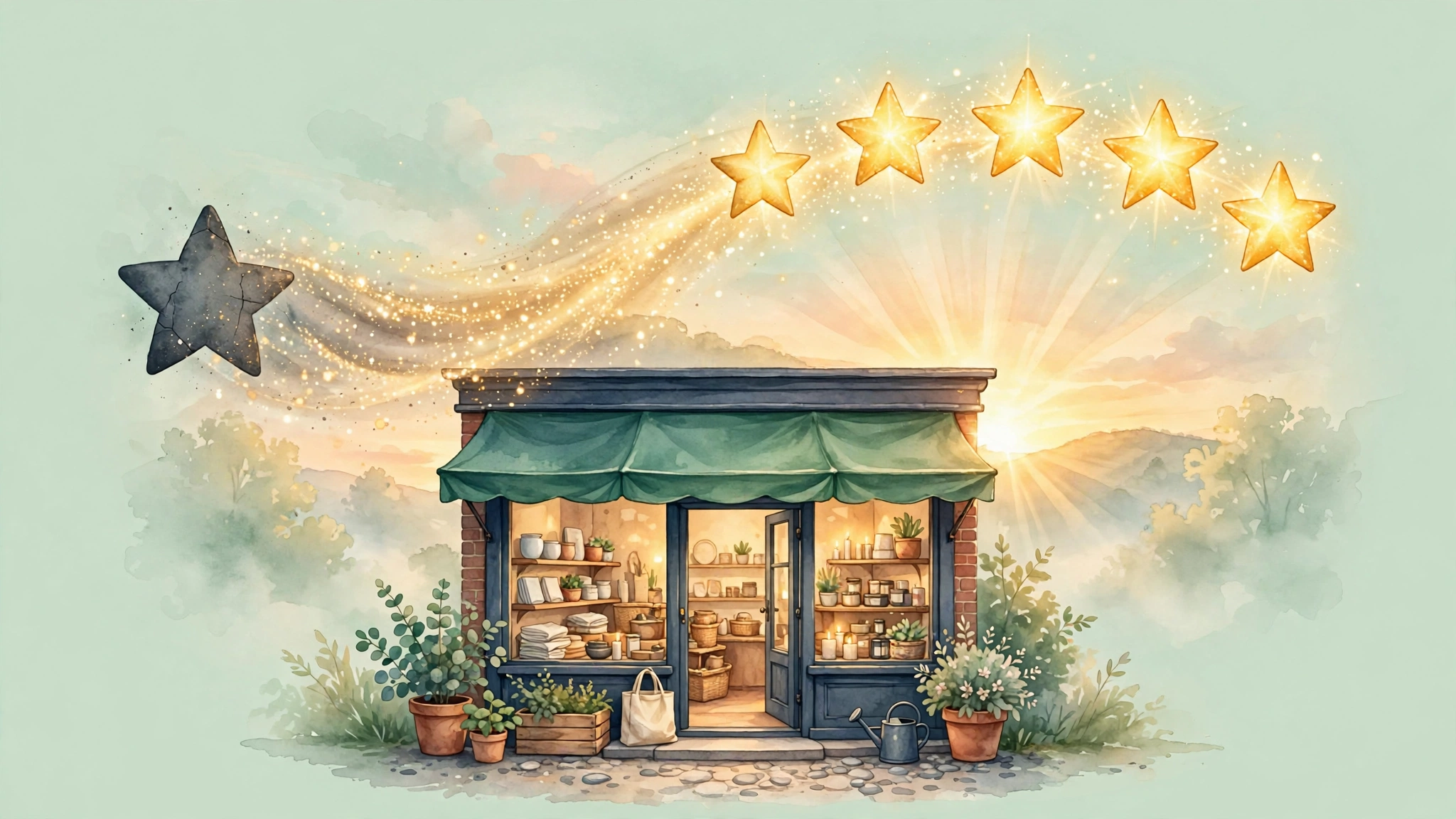 Illustration of a one-star review being transformed into a five-star turnaround story