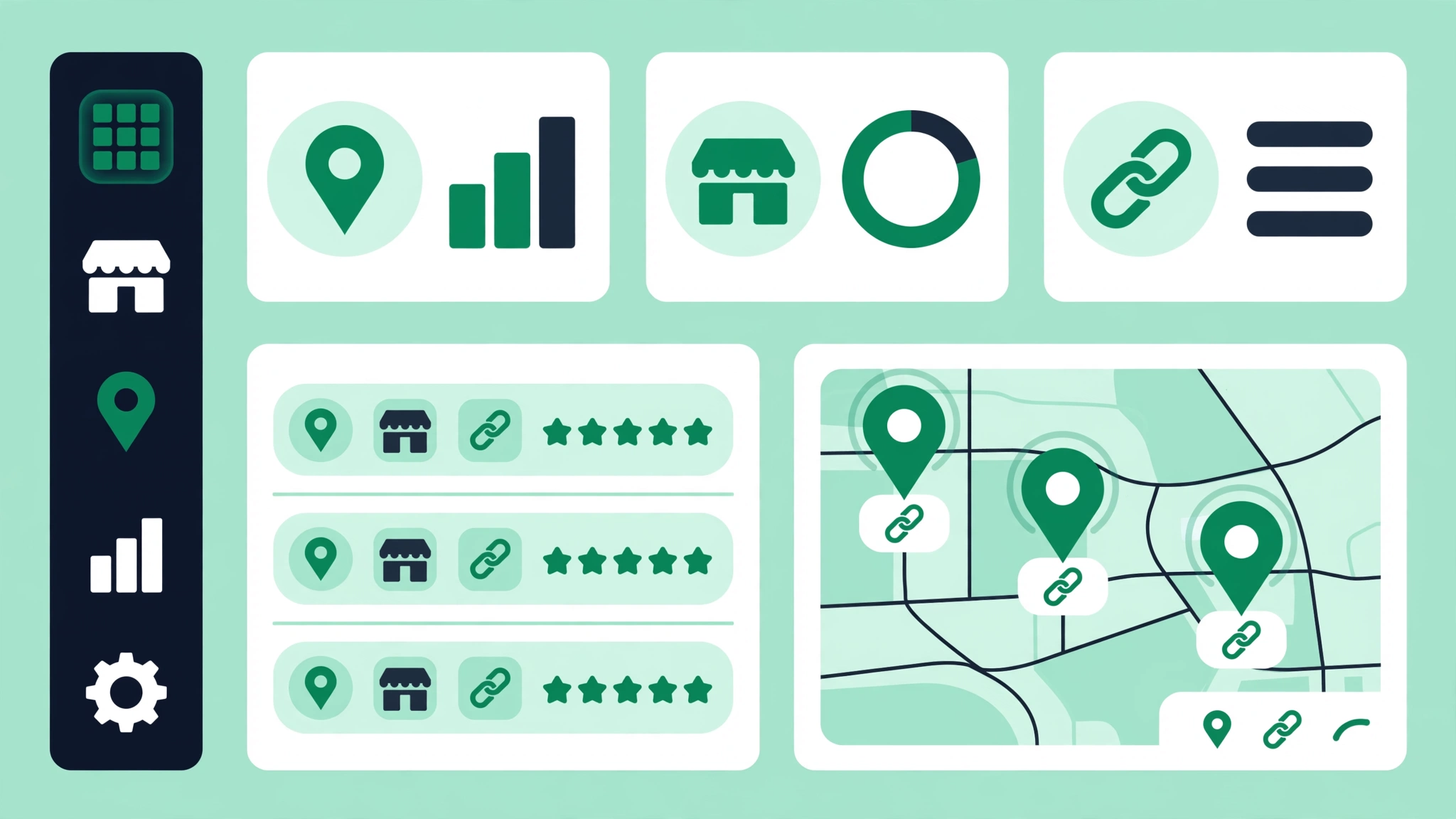 A spreadsheet organizing separate Google review links and QR codes for multiple business locations