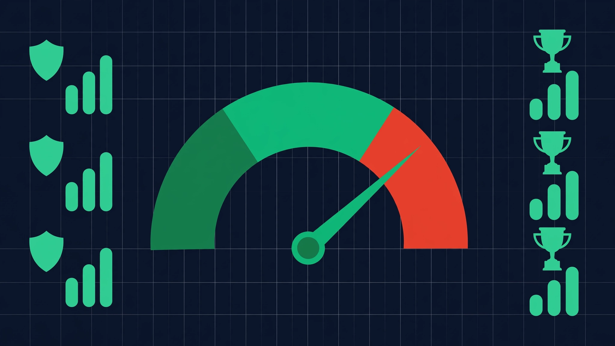 A difficulty gauge dial with competitor shields and bar charts illustrating SERP competition levels
