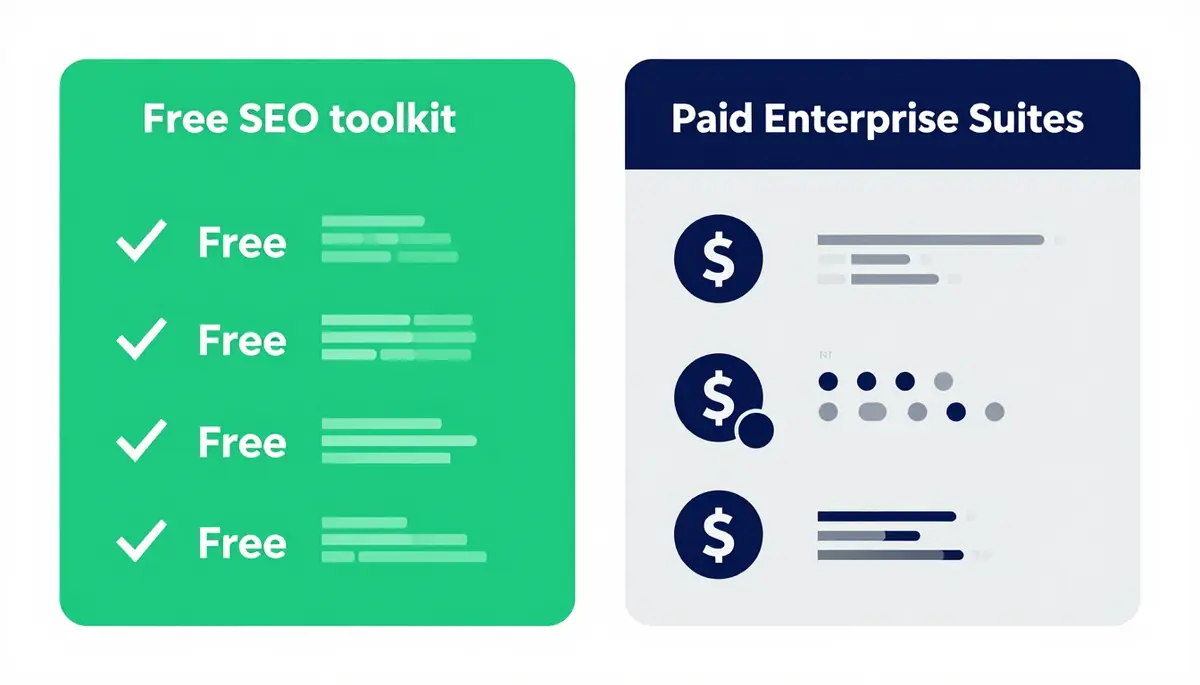 Comparison style infographic of lightweight free SEO workflows versus heavy paid suites