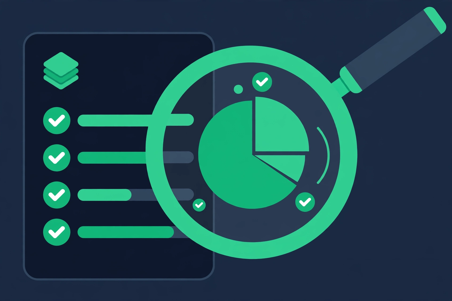 Illustration of a webpage being audited with a magnifying glass, checklist, and category weight chart