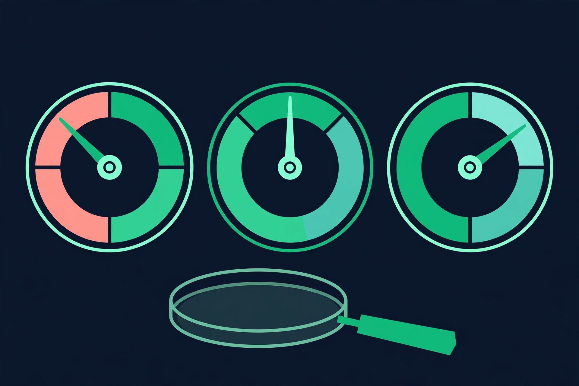 Illustration of three different score gauges showing different readings for comparison