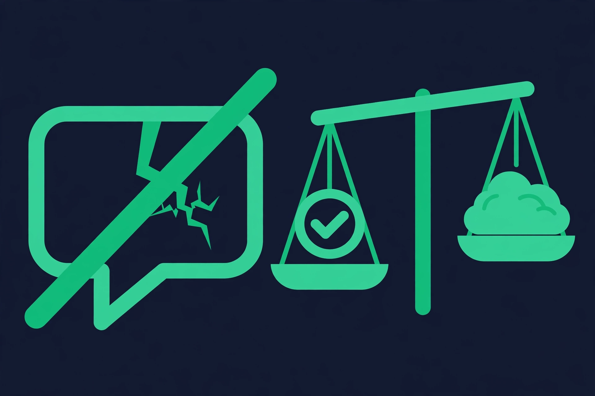 Illustration of a cracked myth speech bubble crossed out beside a balance scale